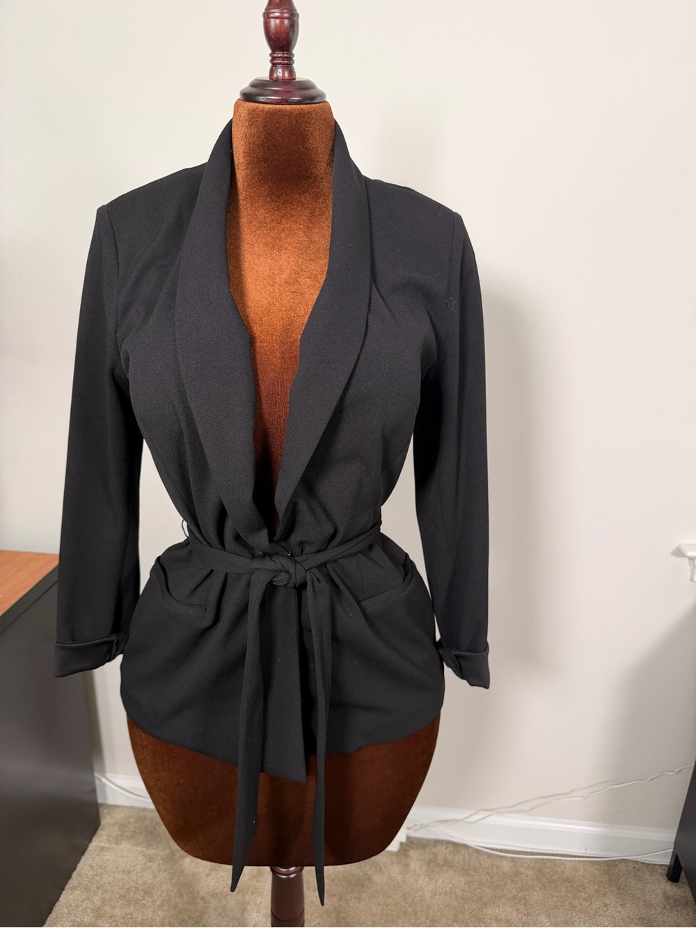 White House Black Market Black Shawl-Collar Tie-Waist Blazer